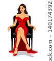 Woman red dress vector sitting chair 140174392