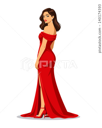 Woman red dress vector shoulder look Woman red dress vector shoulder look 140174393
