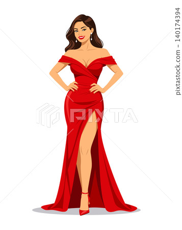 Woman red dress vector akimbo pose Woman red dress vector akimbo pose 140174394