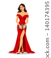 Woman red dress vector holding clutch 140174395