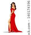 Woman red dress vector side view 140174396