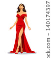 Woman red dress vector looking up 140174397