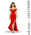Woman red dress vector walking forward 140174400