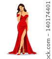 Woman red dress vector applying lipstick 140174401