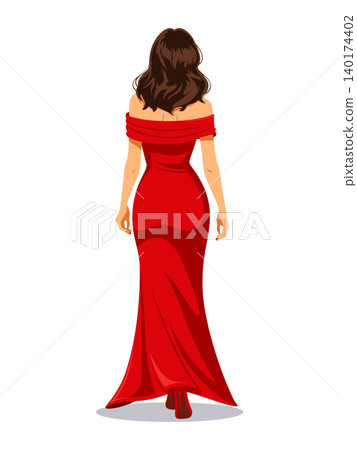Woman back view red gown vector Woman back view red gown vector 140174402