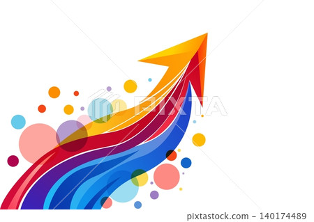 Colorful Upward Growth Arrow with Dynamic Waves, Isolated on Transparent 140174489