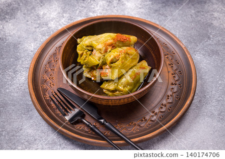 Stuffed cabbage rolls or golubtsi, traditional eastern european food Stuffed cabbage rolls or golubtsi, traditional eastern european food 140174706