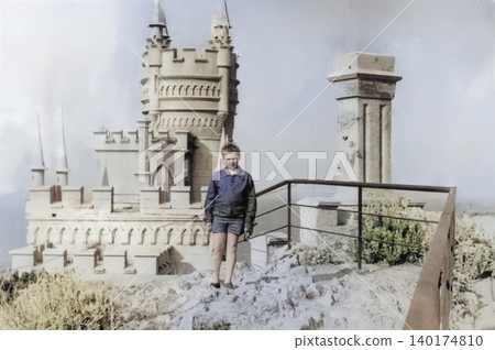 Young boy visiting Swallow's Nest Castle in Crimea during a family trip in 1971 140174810