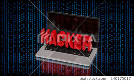 Cyber Security Hacker Warning On Laptop 3d render. 140175017