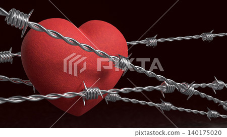 Broken Heart Behind Barbed Wire 3d render. Broken Heart Behind Barbed Wire 3d render. 140175020
