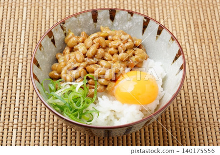 Natto and egg over rice Natto and egg over rice 140175556