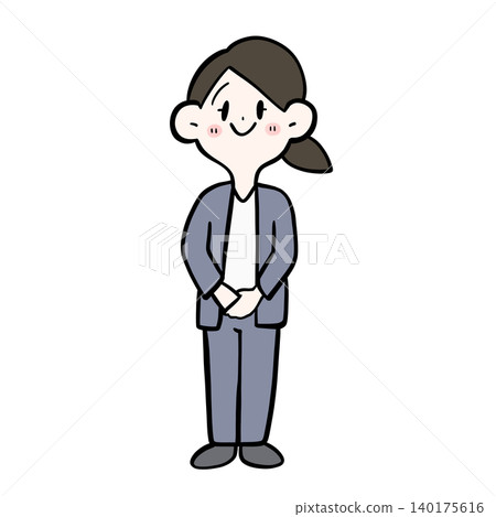 一位女上班族雙手合十站立的插圖 | 禮貌的問候和客戶服務 一位女上班族雙手合十站立的插圖 | 禮貌的問候和客戶服務 140175616