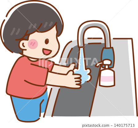 Boy washing hands in the tap Boy washing hands in the tap 140175713