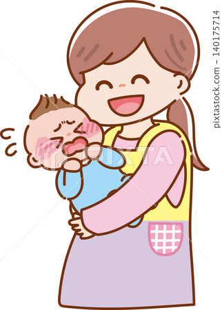 A childcare worker comforting a crying baby. 140175714