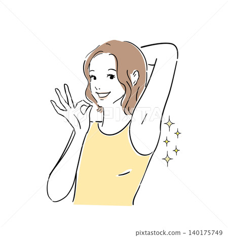 一位女士抬起手臂，展示她美麗的腋窩。 140175749