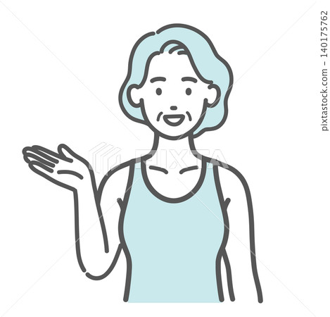 一位身著運動服的老年女性正在指導和介紹其他人。 140175762