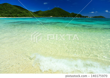 Summer Okinawa Tokashiki Island Aharen Beach with its beautiful Kerama blue waters 140175970