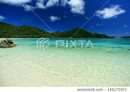Summer Okinawa Tokashiki Island Aharen Beach with its beautiful Kerama blue waters 140175972