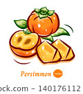 Cute pop art persimmon illustrations | Fresh and vibrant fruit vector illustrations 140176112