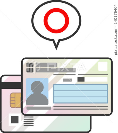 A vector icon of a My Number Card (Japanese social security card) with a circle indicating OK in a speech bubble; an illustration of a Japanese identification card/health insurance card. A vector icon of a My Number Card (Japanese social security card) with a circle indicating OK in a speech bubble; an illustration of a Japanese identification card/health insurance card. 140176404