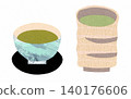 Collage-style handwritten tea set (green tea, teacups) 140176606