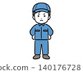 A young male worker standing defiantly (full body, front view) 140176728