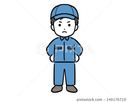一名年輕的男性工人昂首挺胸地站著(全身正面照) 一名年輕的男性工人昂首挺胸地站著(全身正面照) 140176728