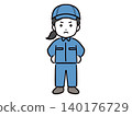 A young female worker standing defiantly (full body, front view) 140176729