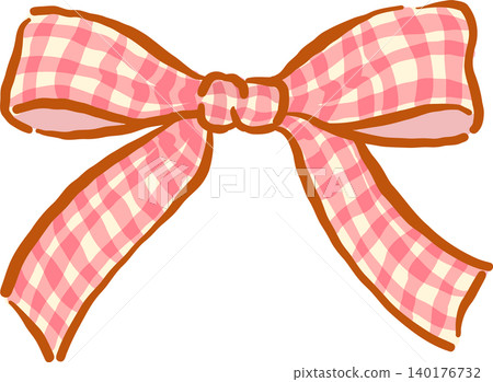 Vintage Pink Gingham Ribbon Bow Whimsical Hand Drawn Vintage Pink Gingham Ribbon Bow Whimsical Hand Drawn 140176732