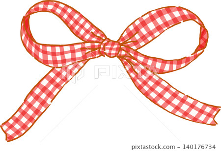 Vintage Red Gingham Ribbon Bow Whimsical Hand Drawn Doodle 140176734