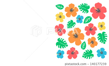 Colorful hibiscus frame material, right-aligned. Colorful hibiscus frame material, right-aligned. 140177239