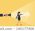 Uncovering The Direction. hand holding flashlight uncovering hidden arrow sign 140177406