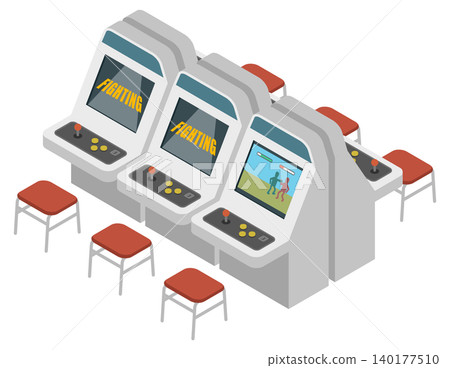 等距插圖：格鬥街機遊戲機套裝 140177510