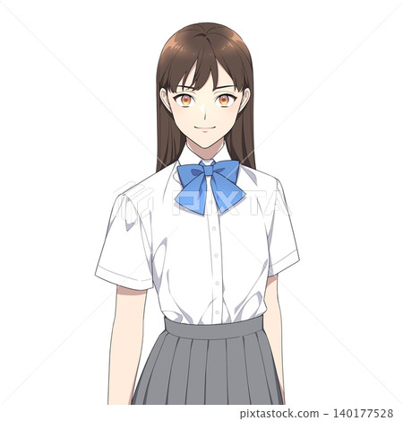 An illustration of a female student (in summer uniform) gazing straight ahead with an intense look. An illustration of a female student (in summer uniform) gazing straight ahead with an intense look. 140177528