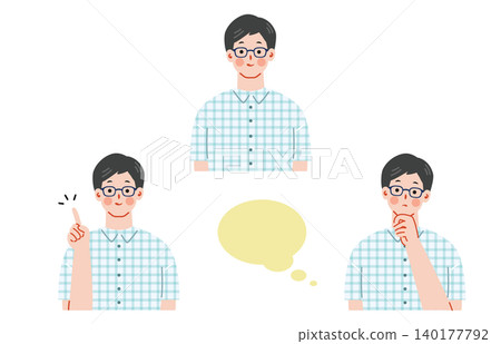 A set of illustrations depicting the facial expressions of men wearing glasses. A set of illustrations depicting the facial expressions of men wearing glasses. 140177792