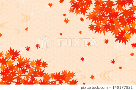 Autumn leaves Japanese style frame 4_horizontal Autumn leaves Japanese style frame 4_horizontal 140177821