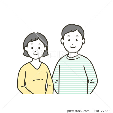 一家人團聚的全身上半身插圖；一對已婚夫婦的插圖。 140177842