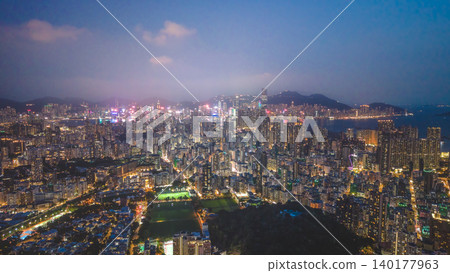 May 29 2022 Night view of Kowloon showing dense building May 29 2022 Night view of Kowloon showing dense building 140177963