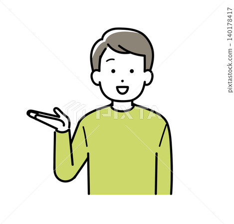 Illustration of a young man giving directions Illustration of a young man giving directions 140178417
