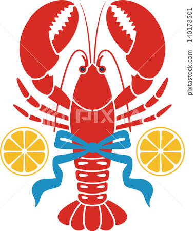 Lobster Seafood Restaurant Vintage Illustration with Blue Bow	 140178501
