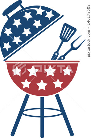 Patriotic Barbecue Grill with Stars and Stripes Illustration Patriotic Barbecue Grill with Stars and Stripes Illustration 140178508