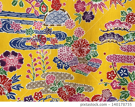 A vibrant floral textile background featuring Okinawan traditional dyeing technique, Bingata. A vibrant floral textile background featuring Okinawan traditional dyeing technique, Bingata. 140178735