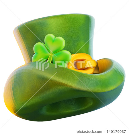 St Patricks hat 3d render icon, hat illustration St Patricks hat 3d render icon, hat illustration 140179087