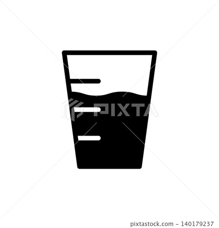 一個帶有刻度線和杯內液體的杯子的象形圖。 140179237