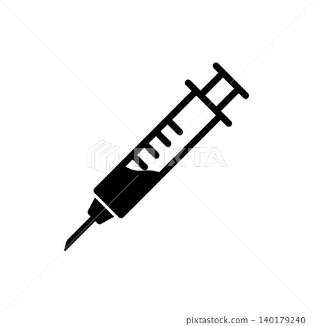 A pictogram of a syringe representing blood sampling or vaccination. 140179240