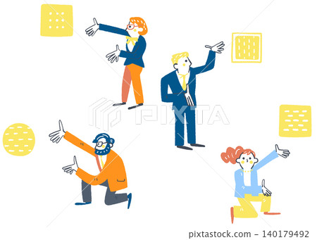 A business scene where individuals proudly present their skills and achievements, and enthusiastically declare their goal attainment and independence. 140179492