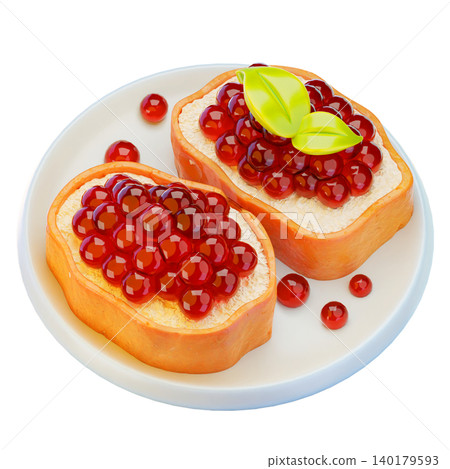 caviar with bread, 3D render icon, sea food illustration caviar with bread, 3D render icon, sea food illustration 140179593