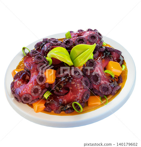 stir fried octopus, 3D render icon, sea food illustration stir fried octopus, 3D render icon, sea food illustration 140179602
