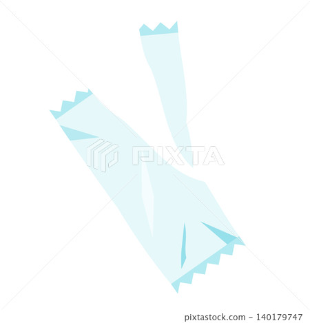 An empty, torn, transparent packaging bag. Recyclable plastic waste. An empty, torn, transparent packaging bag. Recyclable plastic waste. 140179747