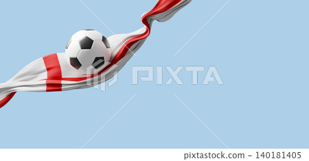 Football with waving england flag ribbon isolated on light blue background with copy space 3D render Football with waving england flag ribbon isolated on light blue background with copy space 3D render 140181405